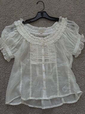 Anthropologie Pilcro White Ruffled Button-Front Blouse